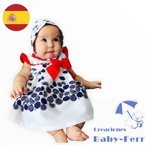 BABY FERR | White-Blue-Red | Fruits Matching Set with Bonnet - Picture 1 of 7